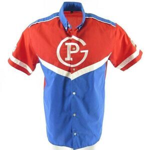 Vintage 90s Tri Star Racewear GP Pit Crew Shirt M Red Blue Grand Prix Racing